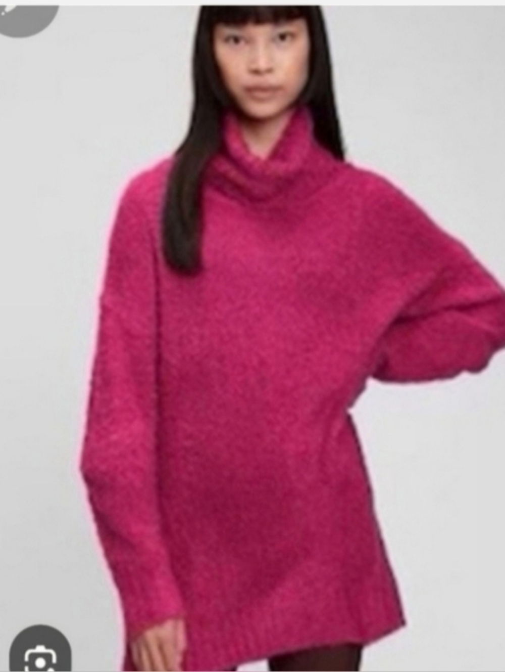 Oversized Funnel Neck Sweater Dress - Fuchsia Pink Sz S